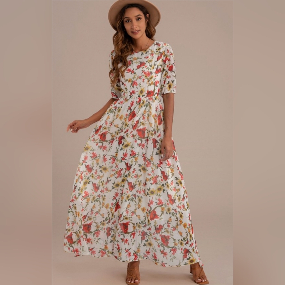 Floral Half Sleeve Maxi Dress S NWT